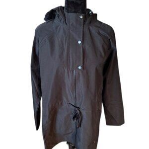 Apana Black Hooded Anorak Tunic Length Rain Jacket EUC Med